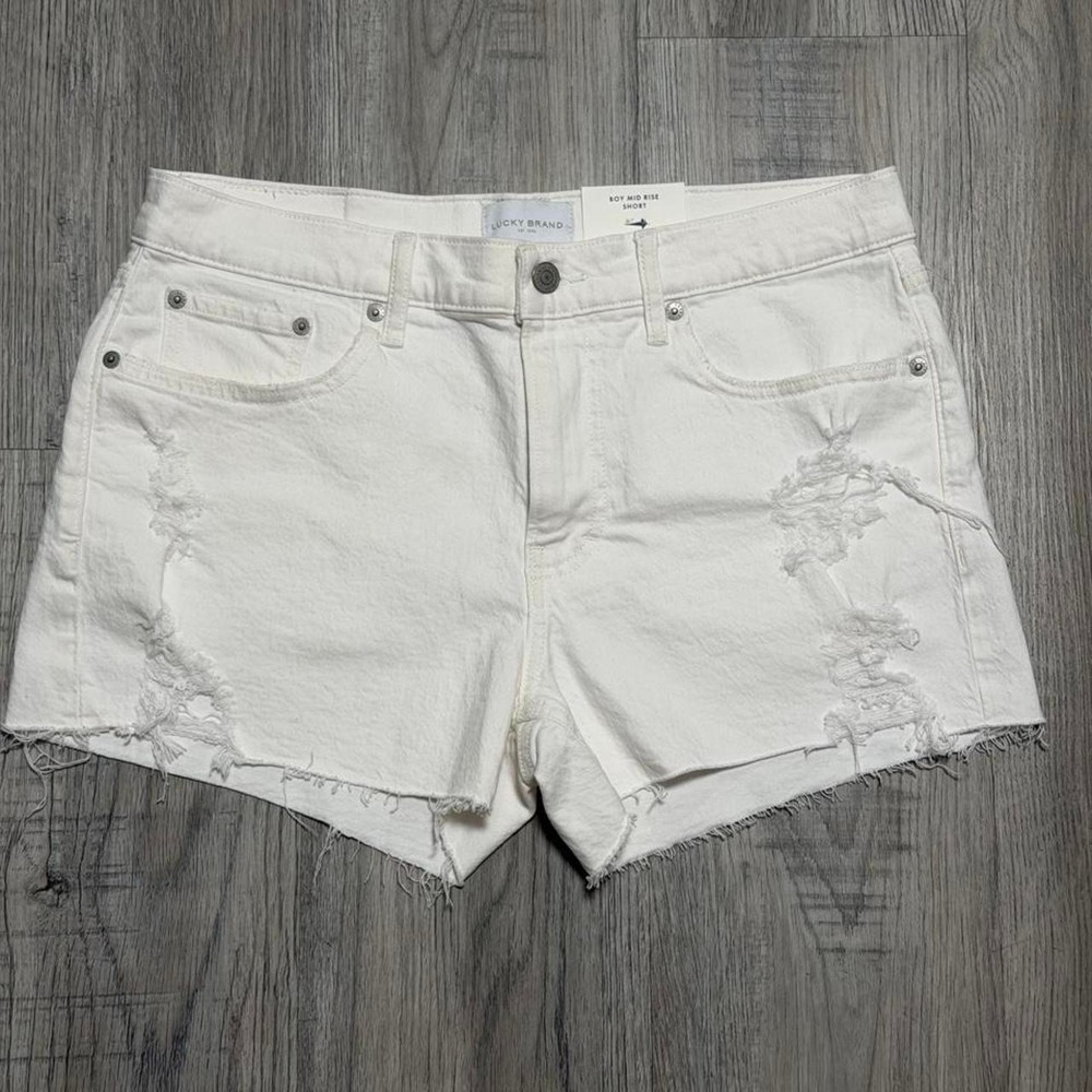 Lucky Brand Boy Mid Rise Distressed Denim Shorts Women Size 10/30